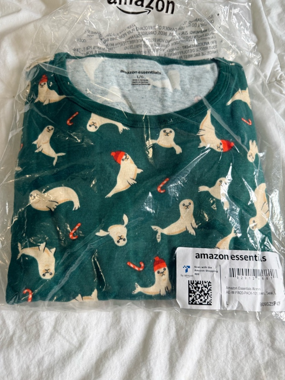 Amazon Essentials Green Crewneck Top with Cream Seal Motif